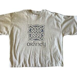 Vintage Orkney Scottish Gray Cotton Graphic Print T-Shirt Crew Neck Large